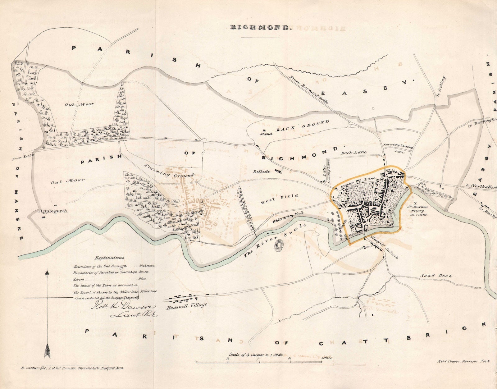 RICHMOND borough/town plan for the REFORM ACT. Yorkshire. DAWSON 1832 old map
